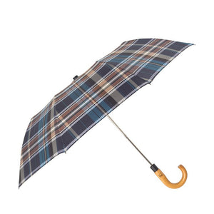 兩折楓木彎柄紳士傘 - 棕藍方格
