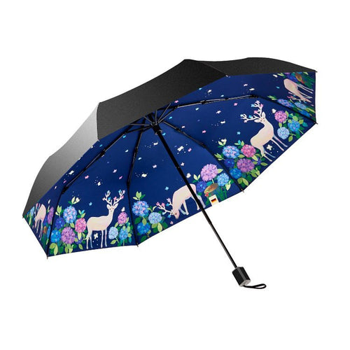 Boy Umbrellas 三折黑膠傘採用高密度防水布，配以強效防UV塗層，帶來無與倫比的防曬及遮光隔熱效果。插畫設計讓你在雨天都能擁有好心情。商品更具多項獨有設計，包含矽膠手柄、流暢開關體驗的專利開關、推拉簡易防夾手的無按鈕設計等，創造與別不同的風格。