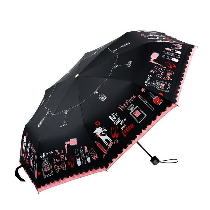 三折黑膠防曬傘 - 時尚都市 黑色